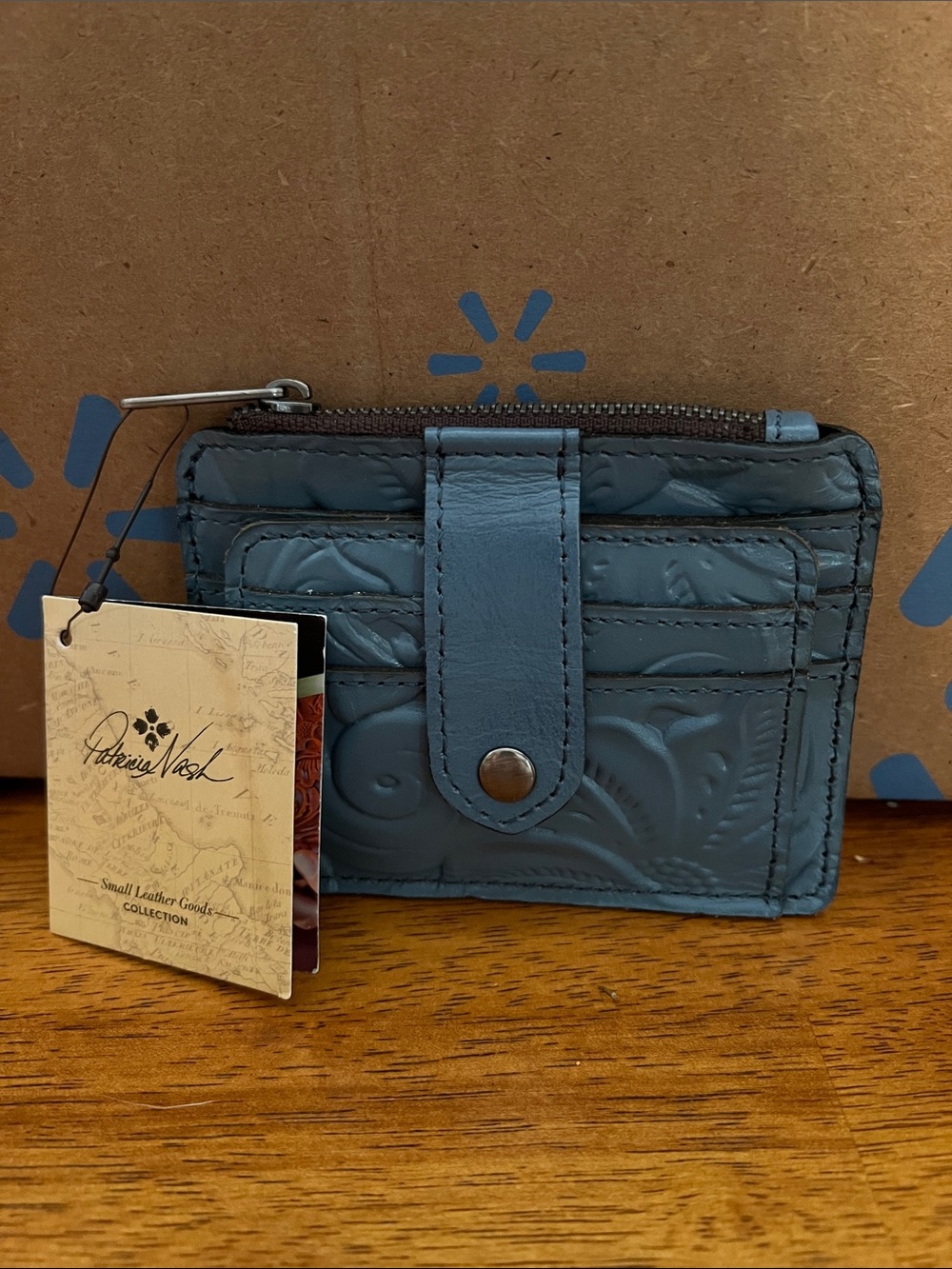 Patricia Nash Blue Embossed Leather Card Case